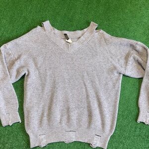 Pinklicious Gray V-Neck distressed Women's Sweater